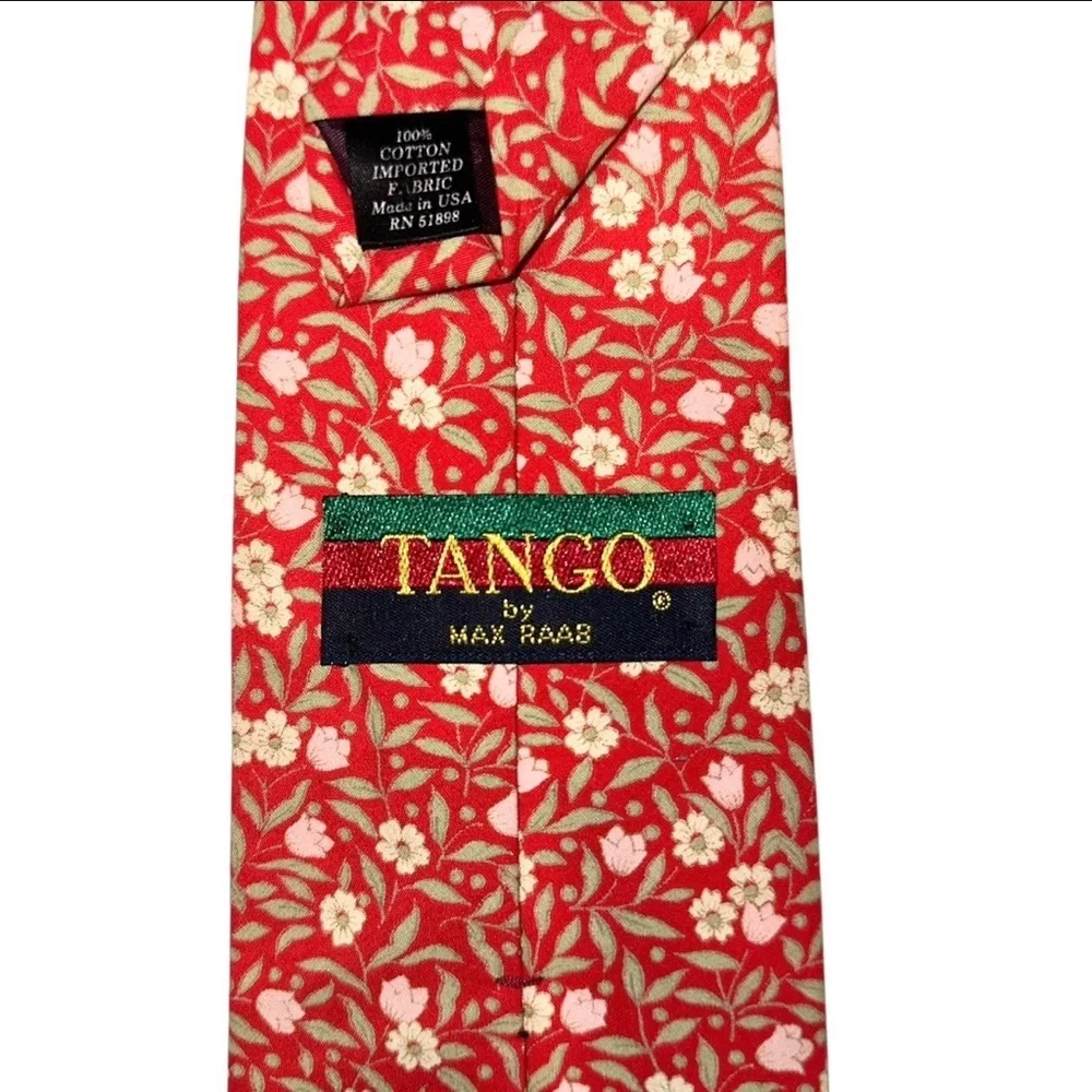 Tango Max Raab Mens Tie 100% Cotton Red Floral Necktie 57x3.75” USA